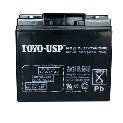 TOYO 12 Volt 22 Ah (6FM22 M5) SLA Battery With M5 Nut and Bolt Terminal