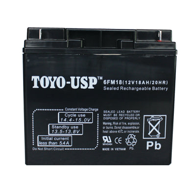 TOYO 12 volt 20 Ah (6FMH18) SLA Battery With B1 Nut and Bolt Terminal