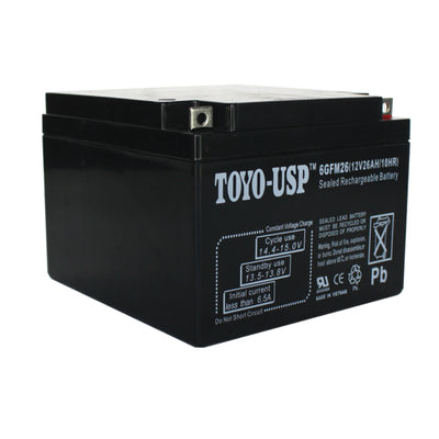 TOYO 12 Volt 26 Ah (6GFM26) SLA Battery With B3 Nut and Bolt Terminal