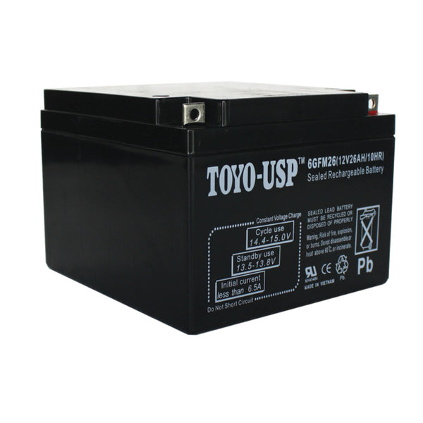 TOYO 12 Volt 26 Ah (6GFM26) SLA Battery With B3 Nut and Bolt Terminal