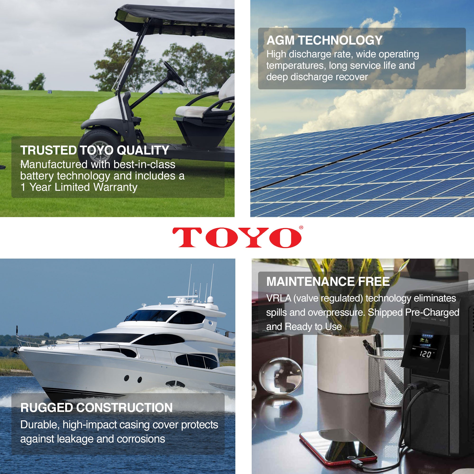 TOYO 12 Volt 8 Ah (6FM8 F-2) SLA Battery With F2 Standard Terminal